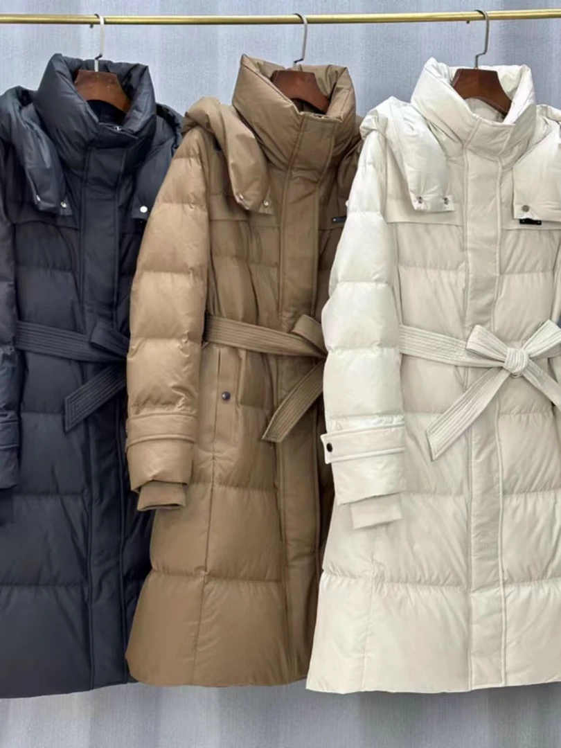 [百靓苑] 824Y855 长款连帽宽松版白鸭绒羽绒服