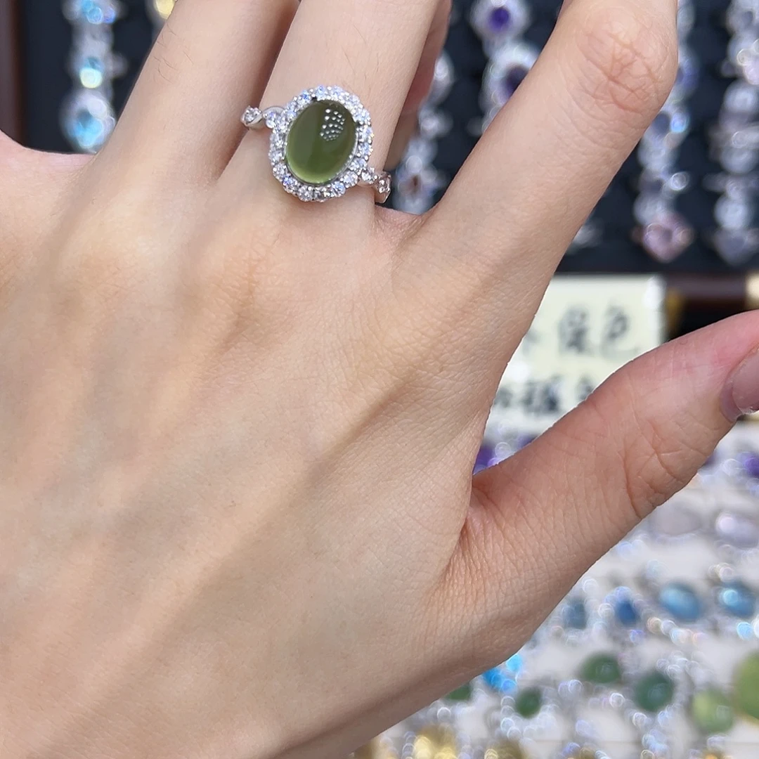 岫玉银S925镶嵌戒指