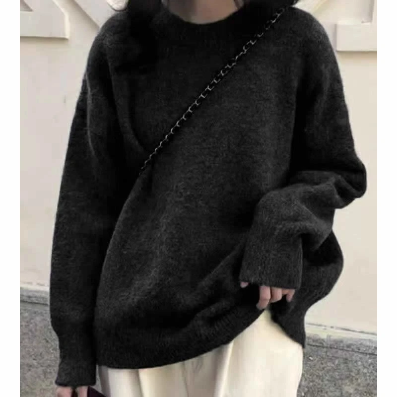 秋冬装新款大码女装韩系宽松毛衣套头小众日系复古慵懒风上衣
