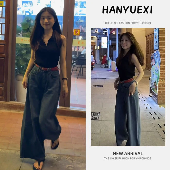 夏季流行穿搭一整套女2025新款韩系翻领无袖背心高腰阔腿裤两件套