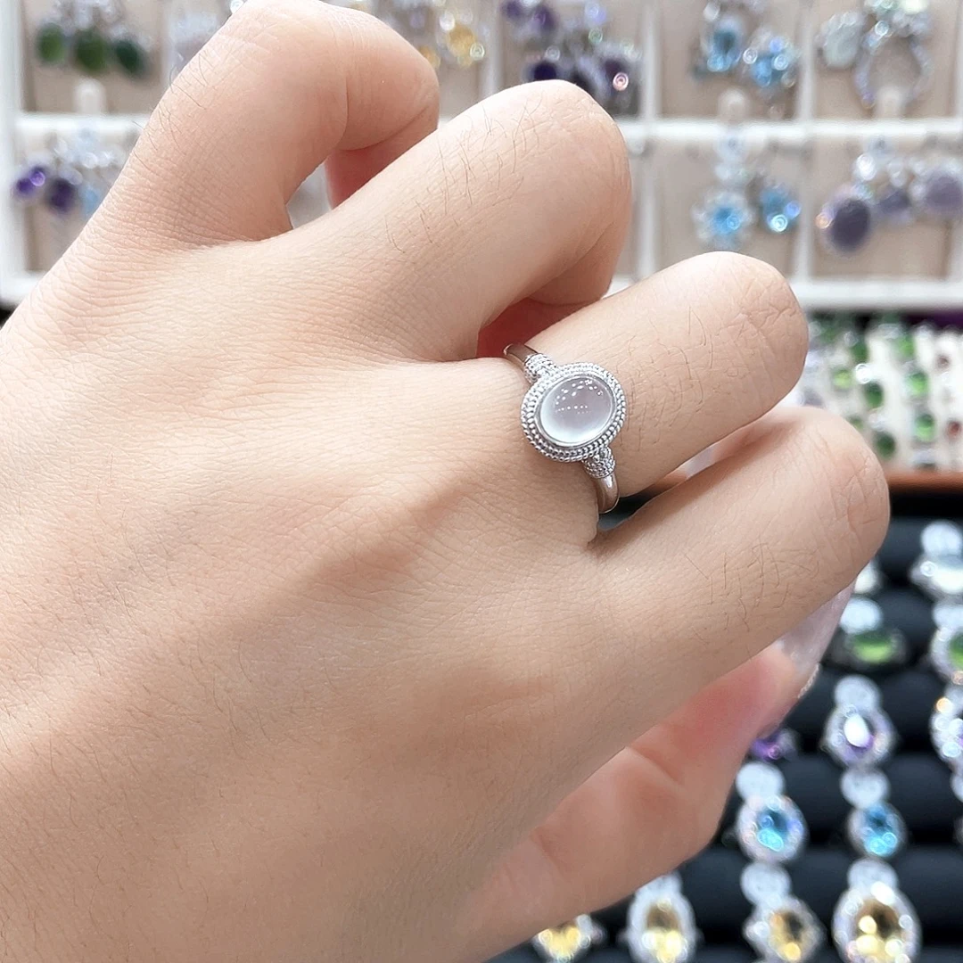 蛇纹石玉银S925镶嵌戒指