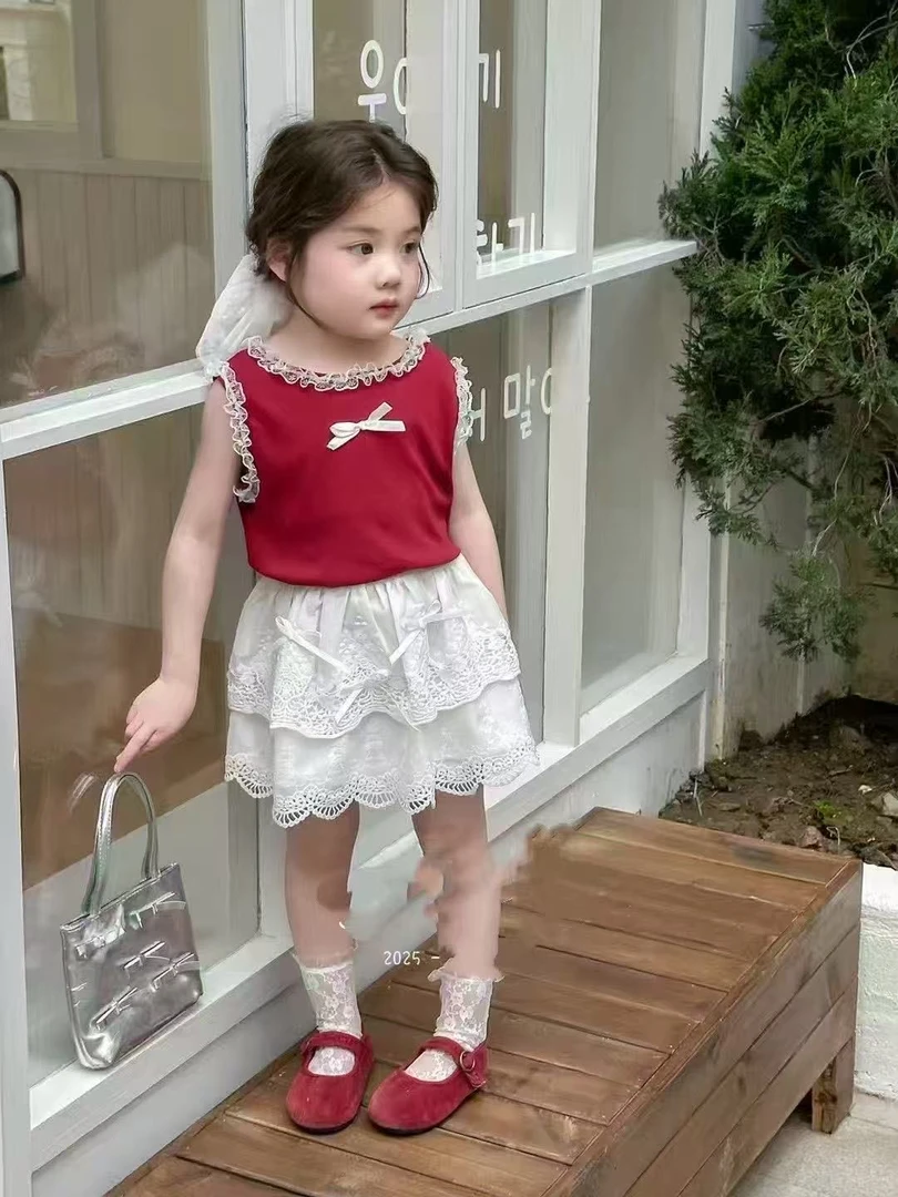 【新疆包邮】夏季新款蕾丝坎肩袖蛋糕裙两件套K230