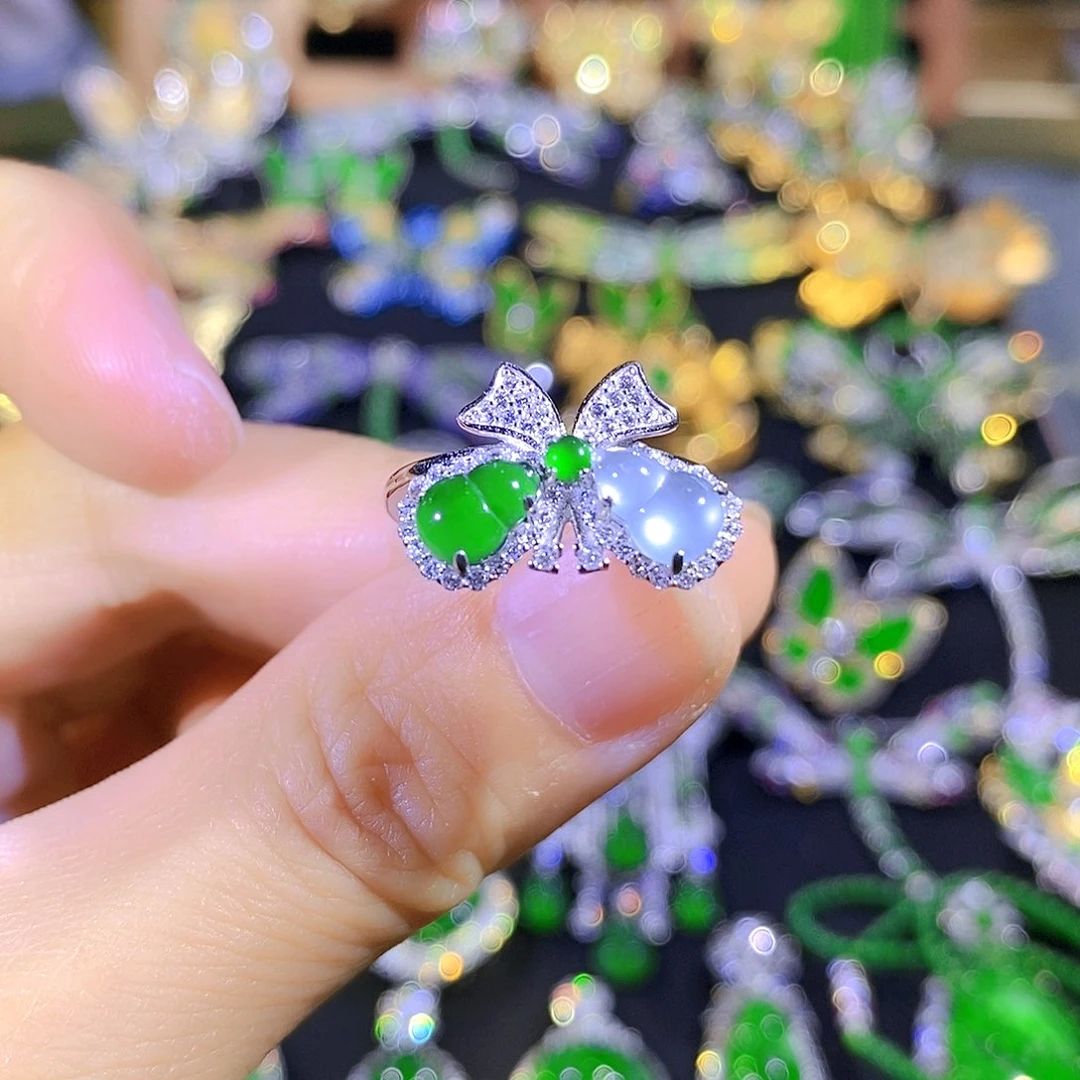 吊坠(不含链)银S925镶嵌翡翠