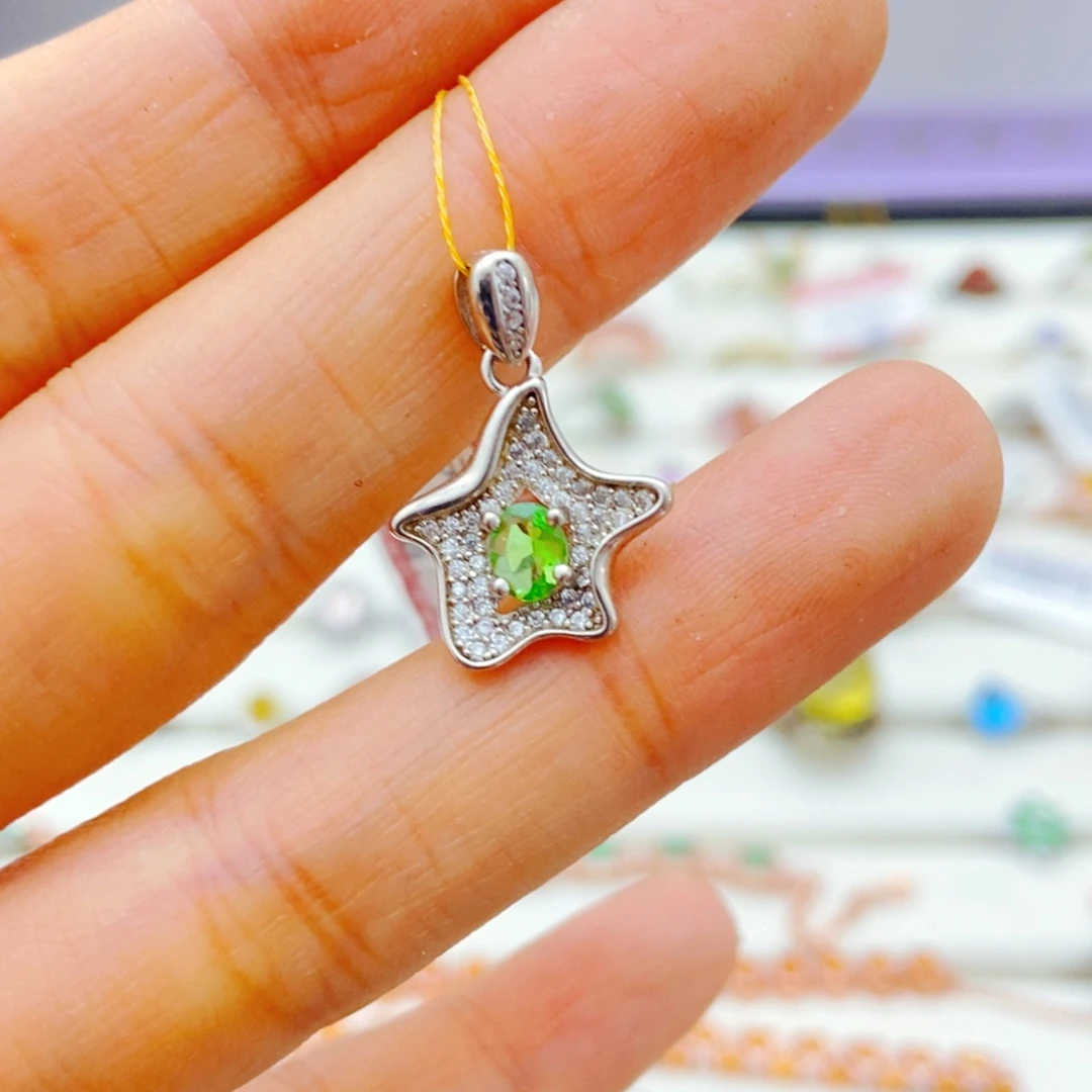 吊坠(不含链)银S925镶嵌石榴石（沙弗莱）