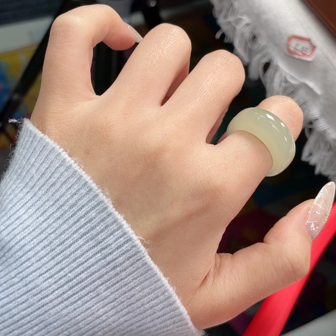 和田玉未镶嵌戒指k31 冰晴水馒头18.3mm