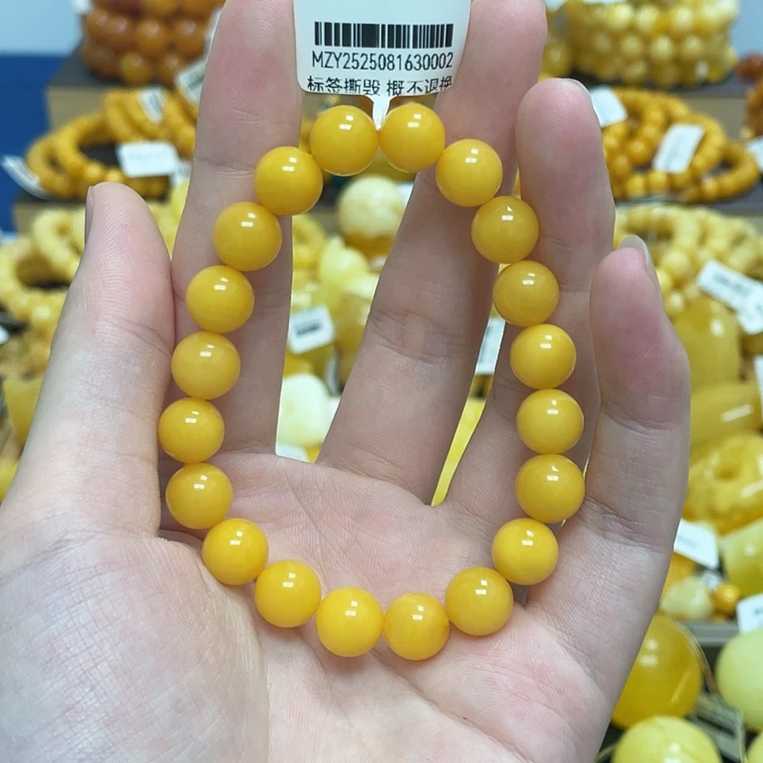 蜜蜡未镶嵌珠宝奇石圆珠手串鸡油黄9.6mm➕瑕