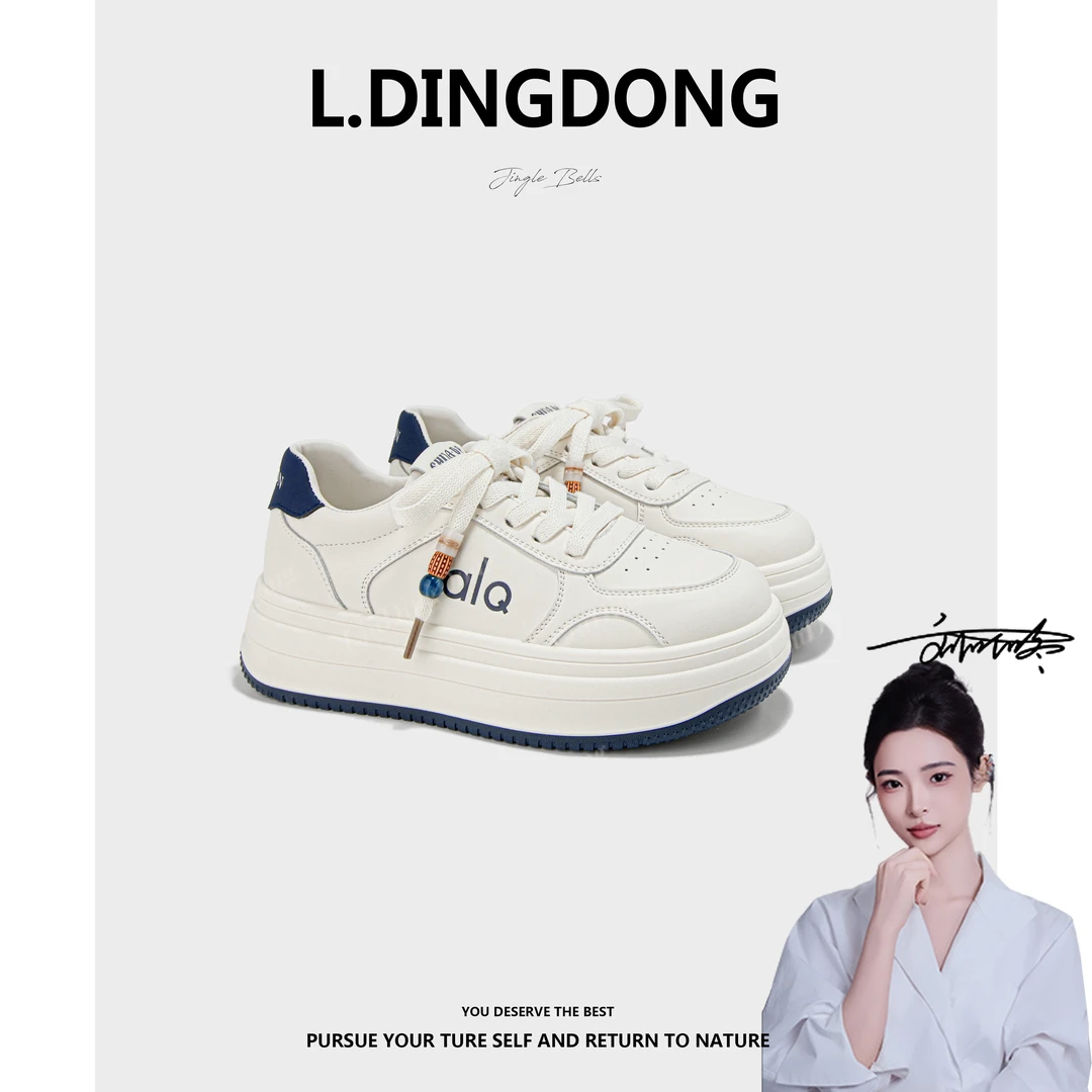 【刘叮咚女鞋】板鞋系带女鞋小白鞋中跟百搭厚底休闲板鞋透气休闲鞋