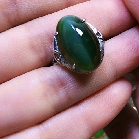 和田玉银S925镶嵌戒指