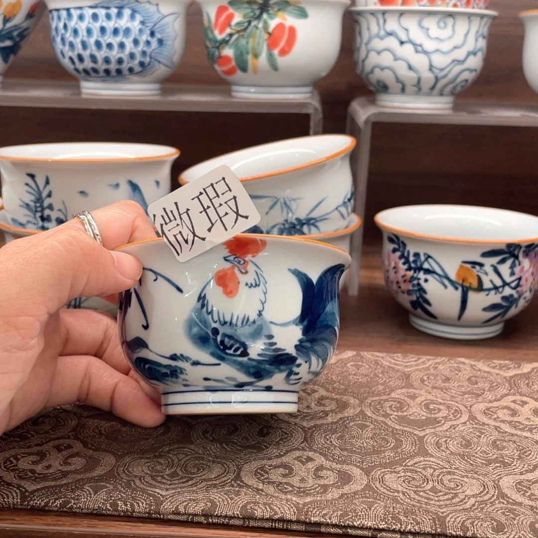 釉下手绘茶具微瑕
