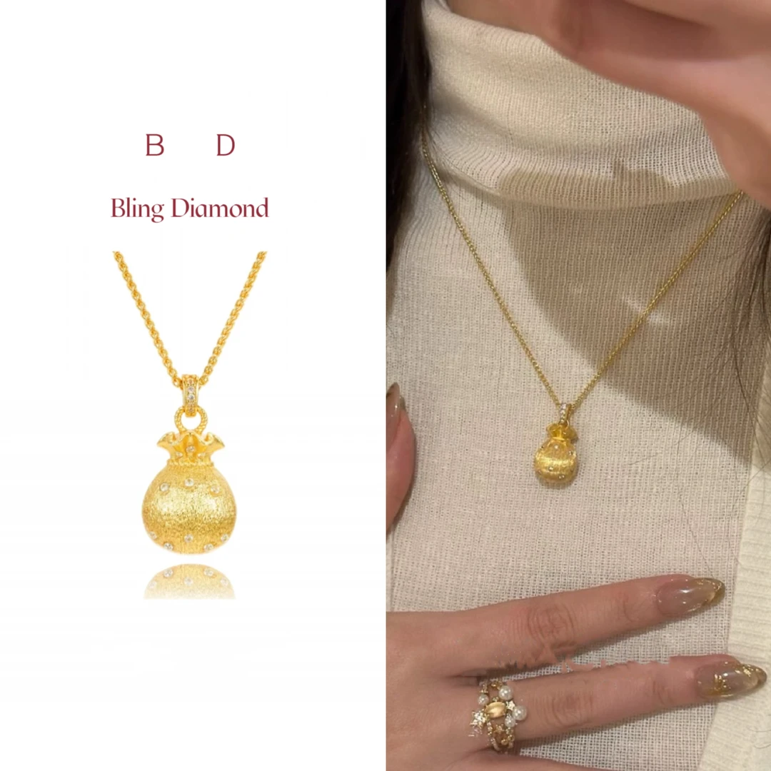 合金合成锆石项链 福包项链锁骨链气质轻奢时尚百搭古法镶嵌坠链