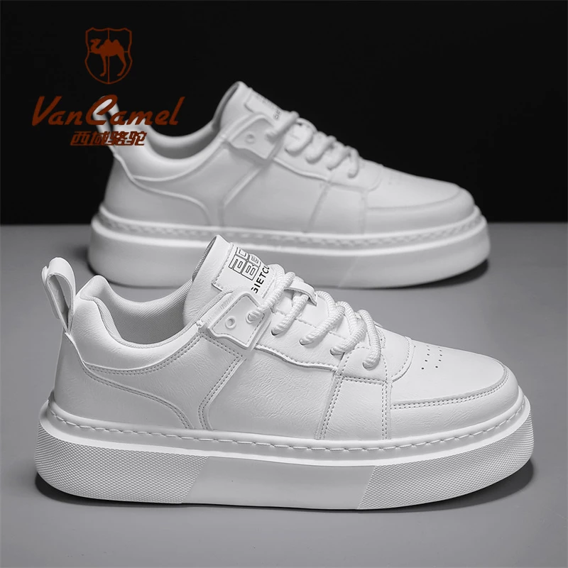 西域骆驼西域骆驼男士休闲鞋子秋冬新款厚底时尚小白鞋-