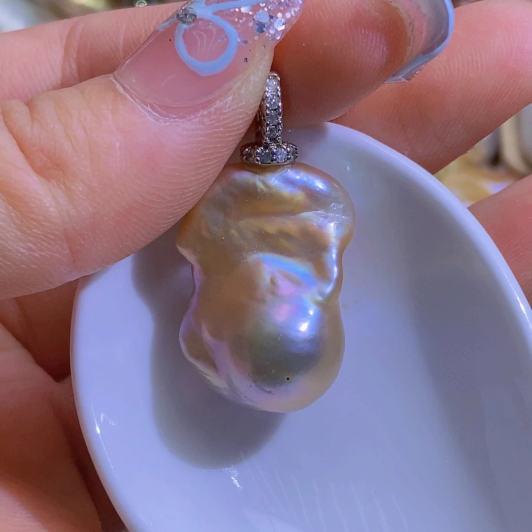 银S925镶嵌淡水珍珠微瑕