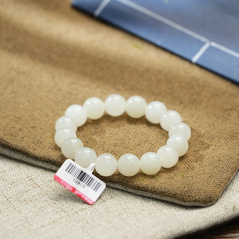 【鑫浩矿业】新疆和田玉白玉猫卡12手串一条 福利款 女士百搭气质