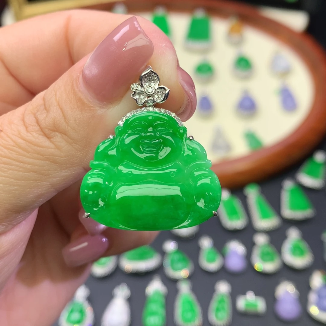 翡翠18K金镶嵌吊坠(不含链)