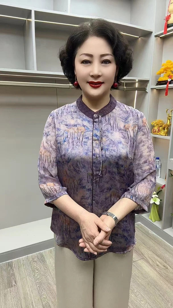 GY#2520中式套头小衫衣长 65厘米 中老年夏季薄款宽松舒适妈妈衫