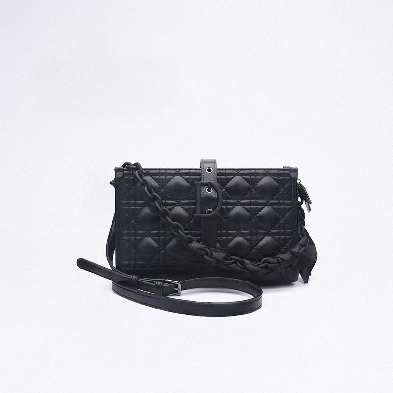 girl.go小香风黑色菱格包中号格纹单肩