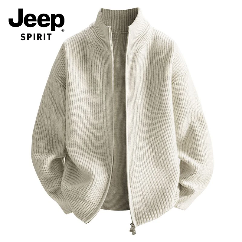JEEPSPIRIT吉普秋冬季外套男士立领开衫双拉链毛衣潮流休闲针织衫