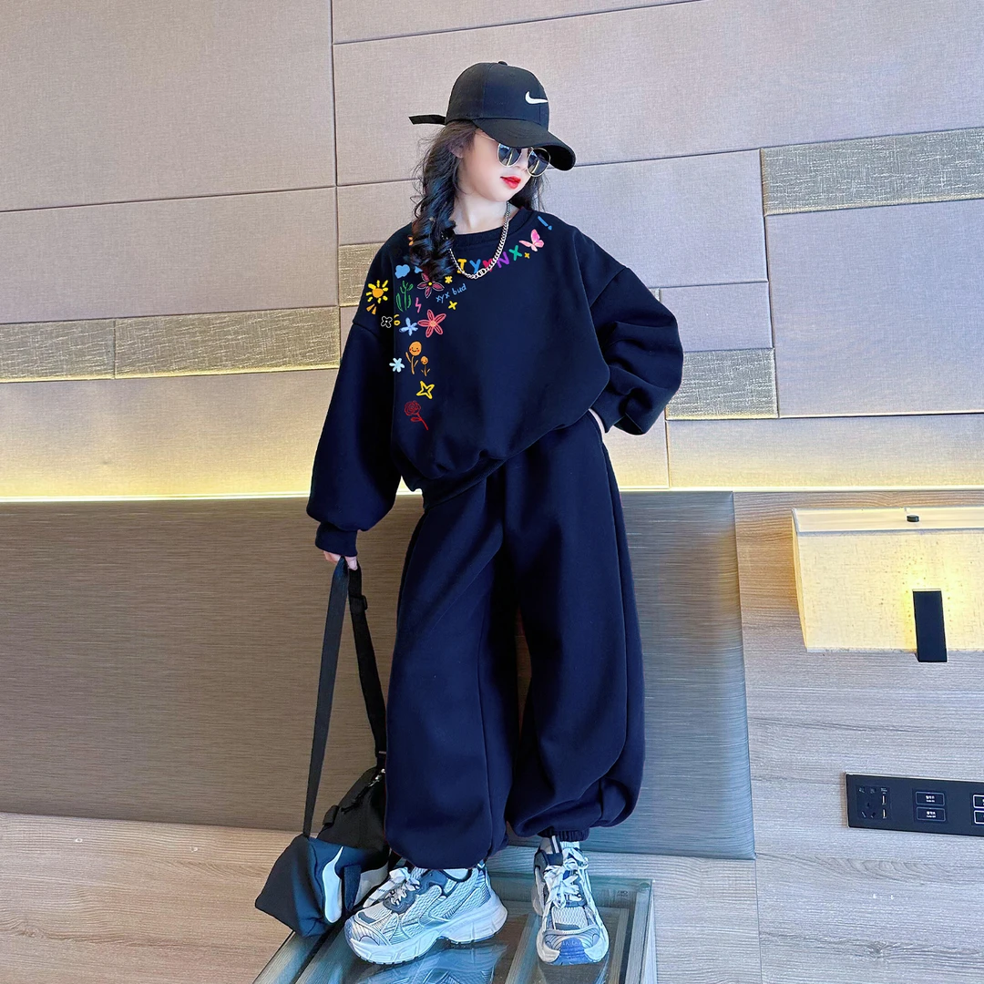 女童春秋装运动套装2025秋季新款儿童休闲洋气大童女装卫衣两件套