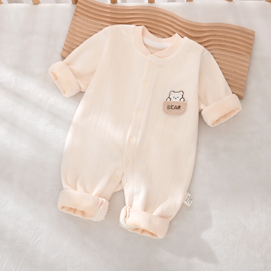 婴儿秋冬款加绒连体衣新生儿衣服男女宝宝双面绒保暖加厚哈衣爬服
