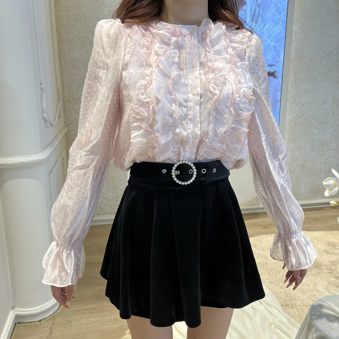 【诗语专属】MAXRIENY新款粉波点宫廷衬衫上衣