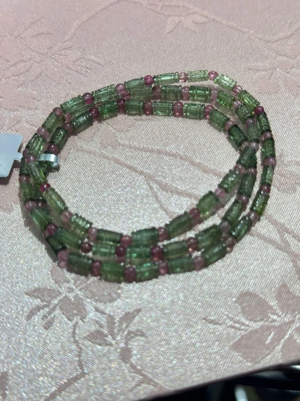 【书记甄选】天然绿碧玺桶珠三圈手链 多样性发一件 XL75K