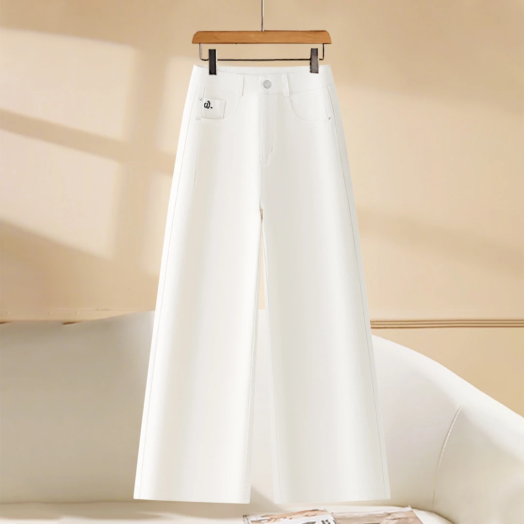 白色阔腿牛仔裤女2025新款秋冬季高腰宽松休闲时尚百搭显瘦直筒裤