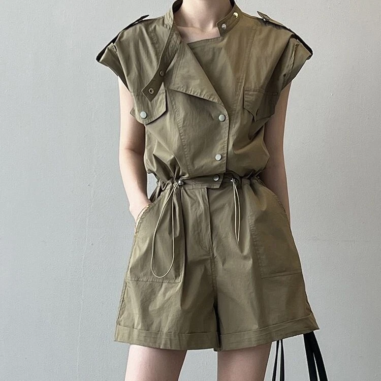 工装连衣短裤连体裤夏季薄款裤子阔腿小个子连体衣套装时尚连身裤