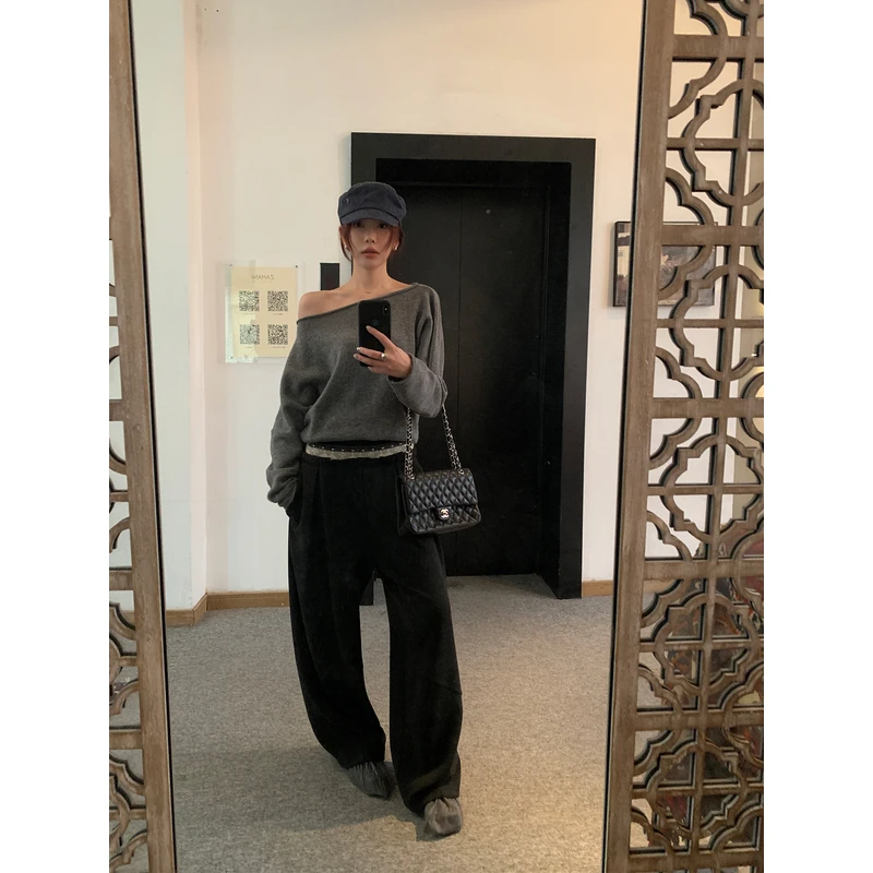 【12/8 20:00上新】双腰头设计款休闲毛呢运动直筒裤