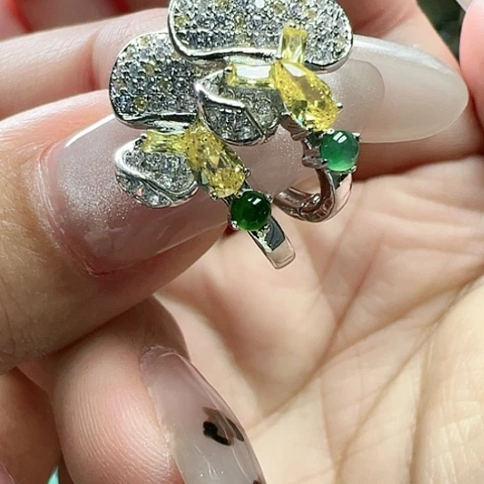 翡翠耳饰银S925镶嵌R****m天然缅甸A货翡翠