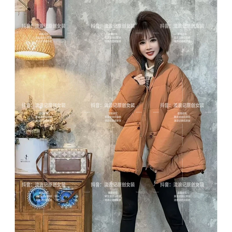 【沐木流浪记】（余生）秋冬新款宽松拼接领棉衣女装外套z a24