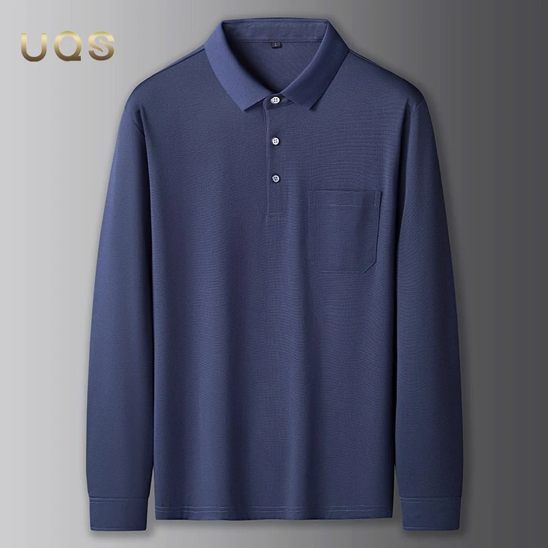 大码宽松男士秋季长袖POLO衫纯色简约日常商务休闲亲肤舒适款上衣
