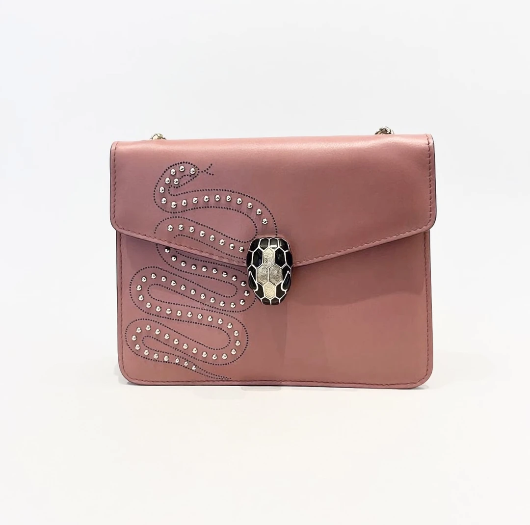 95新 BVLGARI/宝格丽 宝格丽粉色铆钉款蛇头