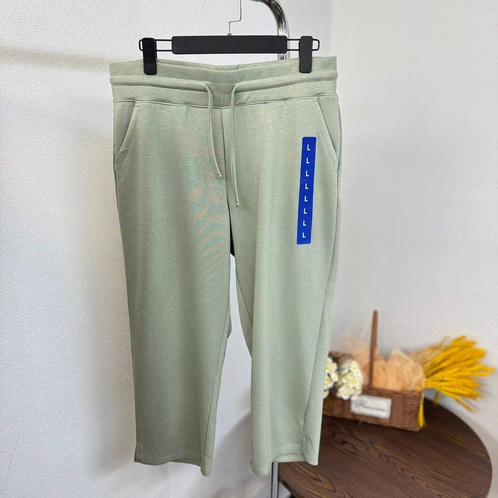 外贸单柔软透气亲肤高腰松紧腰太空棉休闲裤直筒八分裤大码运动裤