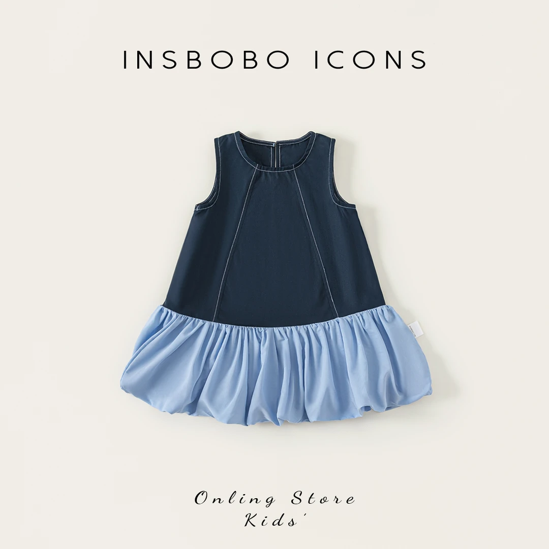 INSbobo女童无袖花苞裙夏季新品无袖圆领抽褶花苞连衣裙潮XQ25261