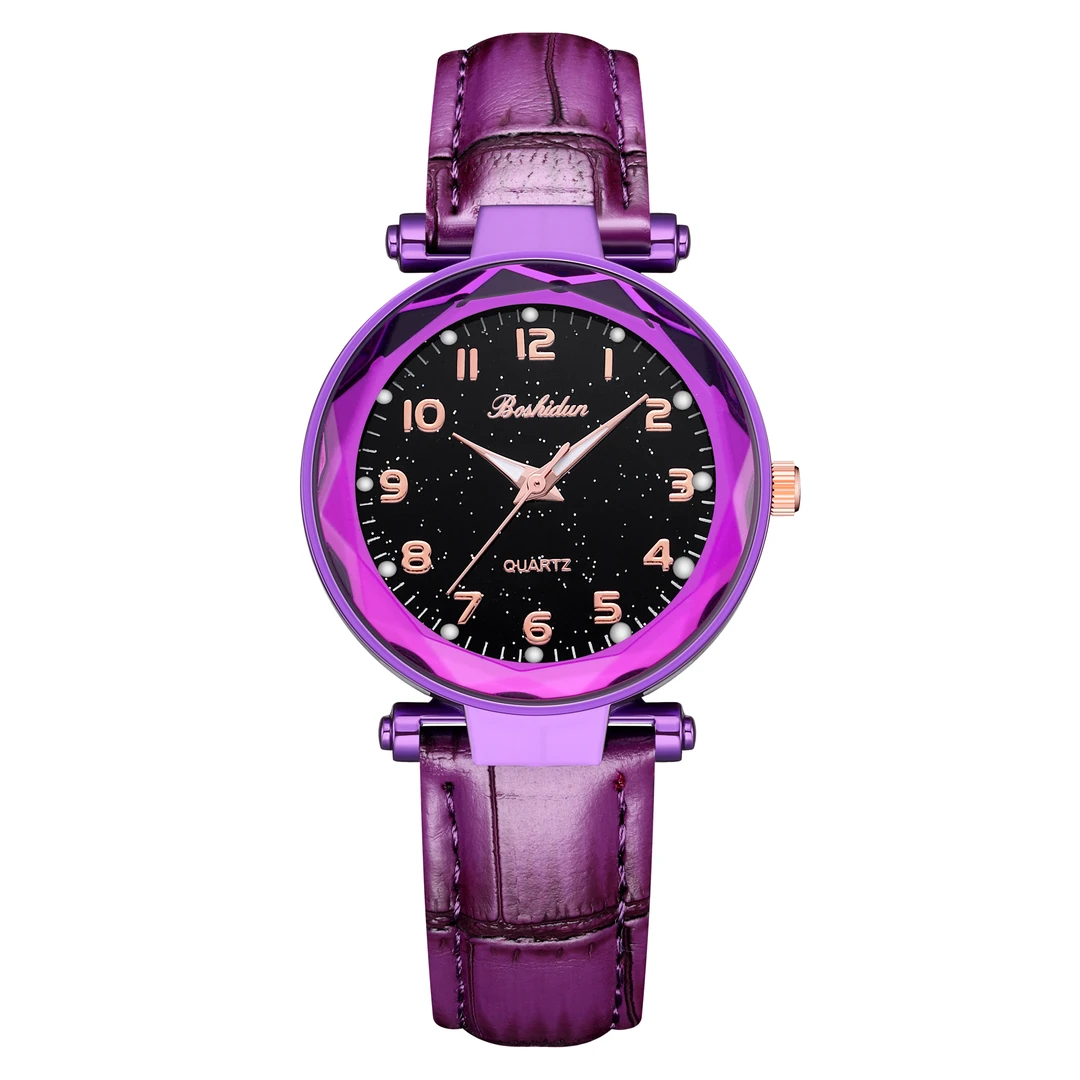 时尚百搭紫罗兰星空面夜光防水休闲皮带女表8181专属