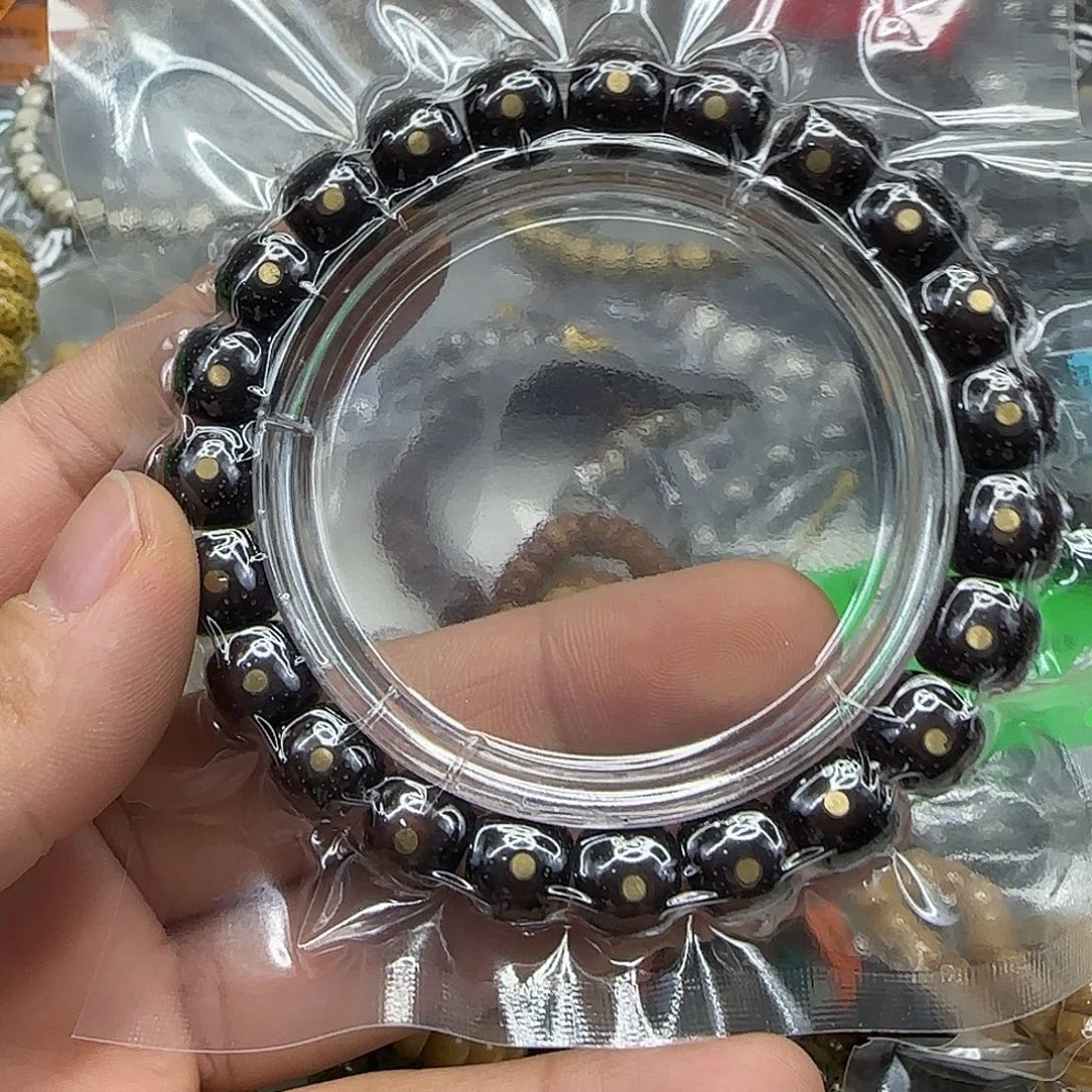 龙脊菩提手串184殿堂黑金星月菩提10×9单圈铜钉