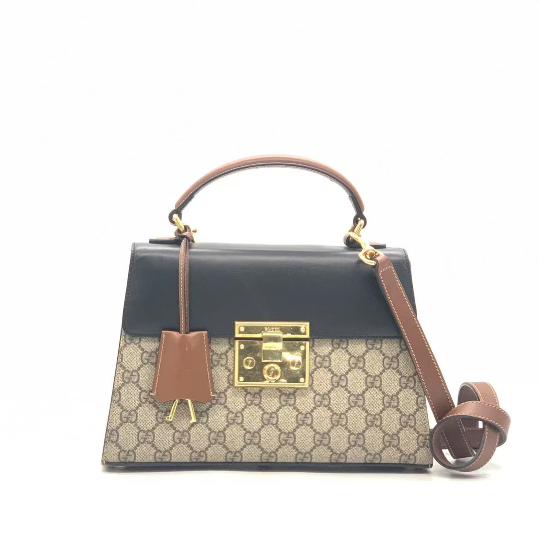 95新 GUCCI/古驰 老花拼黑中号手提月光宝盒包