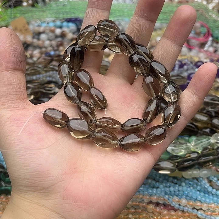 玛瑙/玉髓未镶嵌珠宝半成品一条10mm左右茶晶切面1
