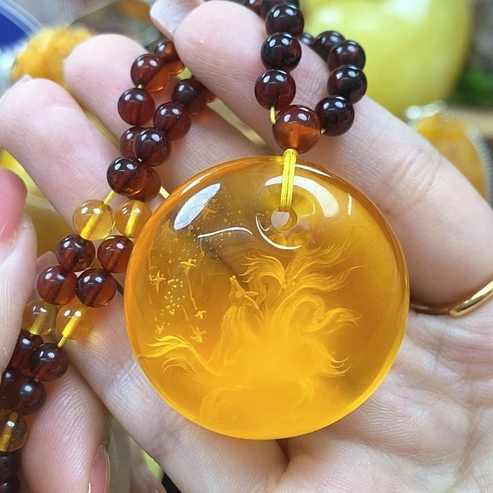 琥珀未镶嵌戒指吊坠