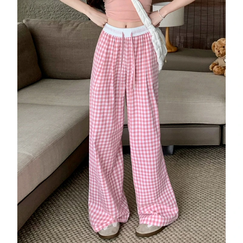 【现货】格子裤子女春夏2025新款高腰宽松休闲山本裤直筒阔腿裤薄