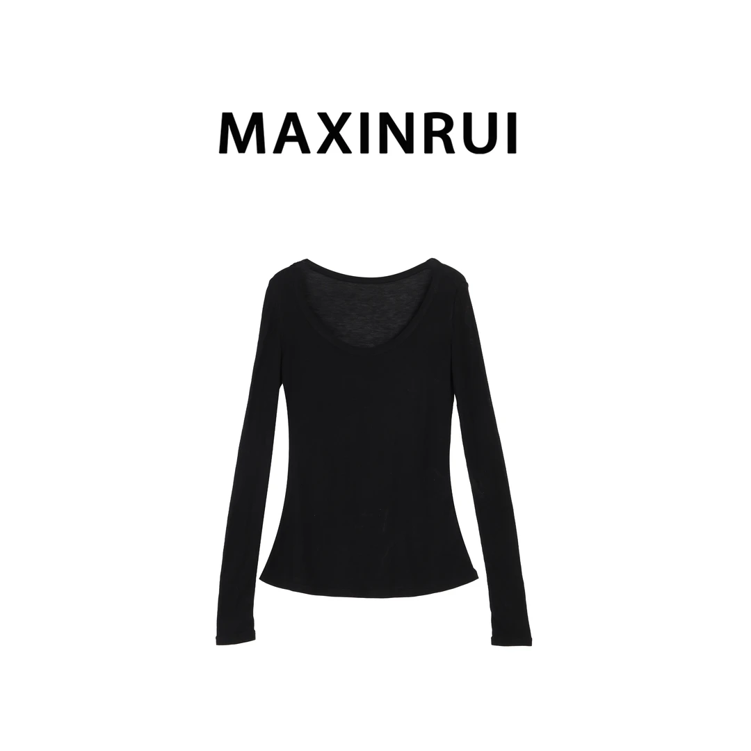 MAXINRUI 【显瘦防晒】25ss夏季内搭长袖百搭修身外穿打底衫R8139