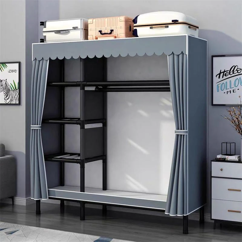 衣柜家用卧室简易布衣柜全钢架布艺防尘出租房屋加厚粗收纳挂衣橱