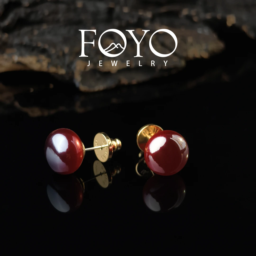 铜合金耳饰 1022 ★红酒红珠珠耳钉