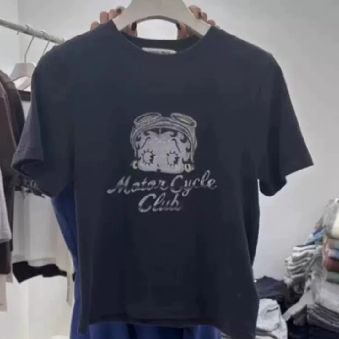 韩国25代购轻磨毛贝/蒂印花休闲短袖T恤显瘦