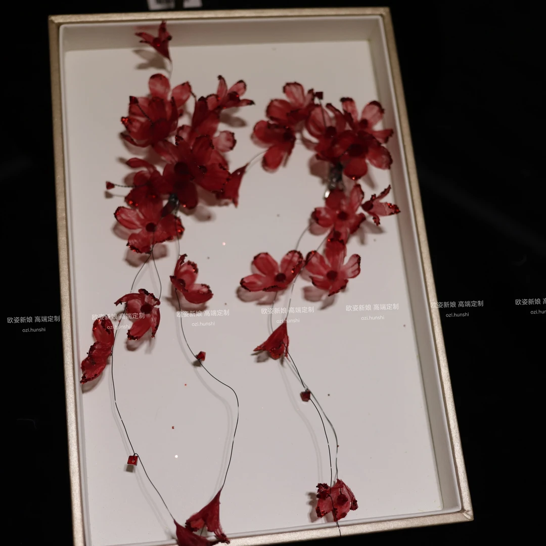 超美红色系礼服头饰仙仙敬酒服配饰婚礼跟妆新娘配饰6801