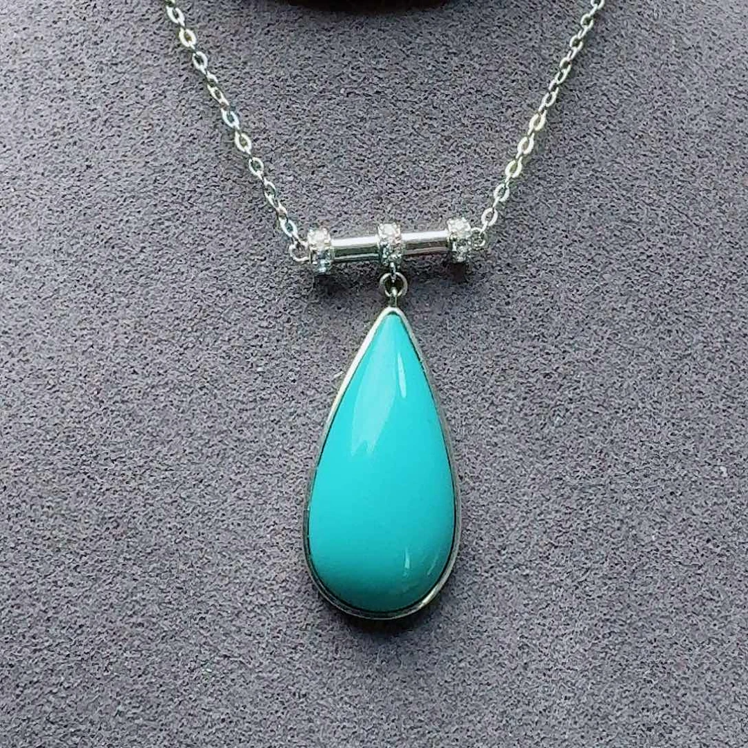 绿松石银S925镶嵌珠宝奇石精致水滴项链