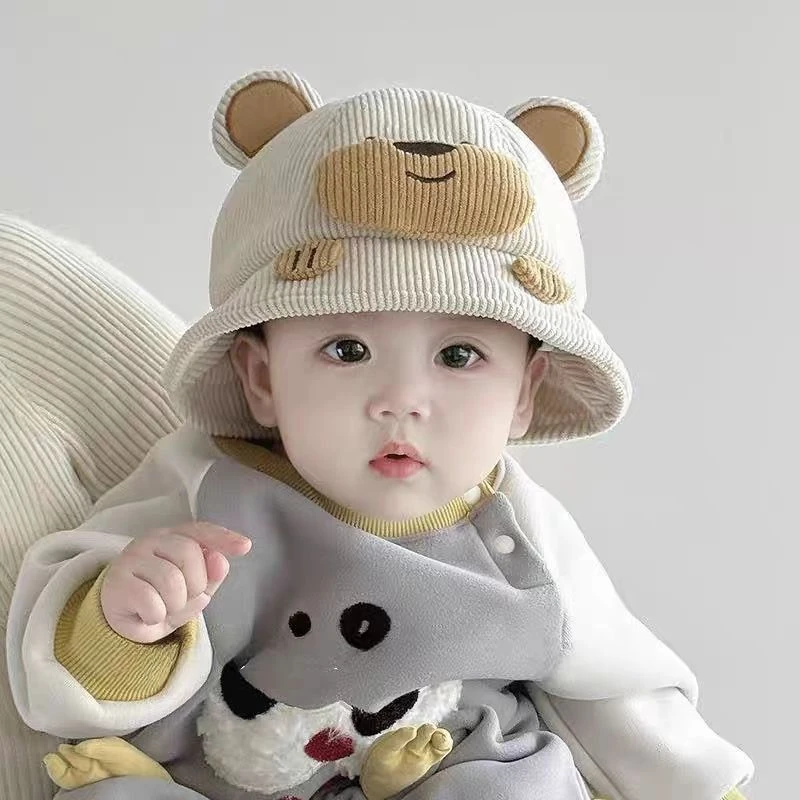 婴儿帽子秋冬季保暖防风可爱宝宝渔夫帽男女童小月龄超萌小熊盆帽