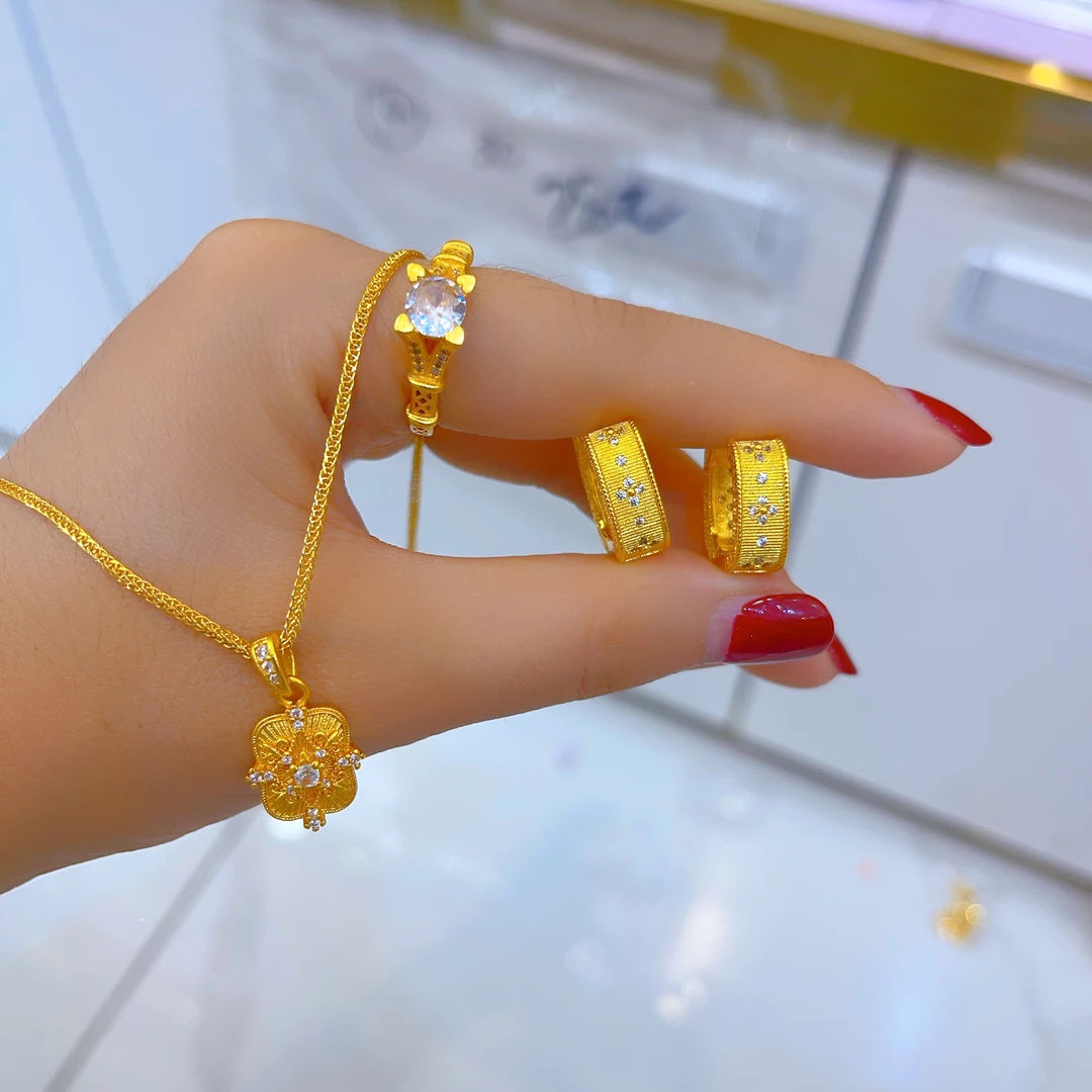 钛钢项链 1520新款三件套首饰耳环项链戒指爆款白搭时尚金色钛钢