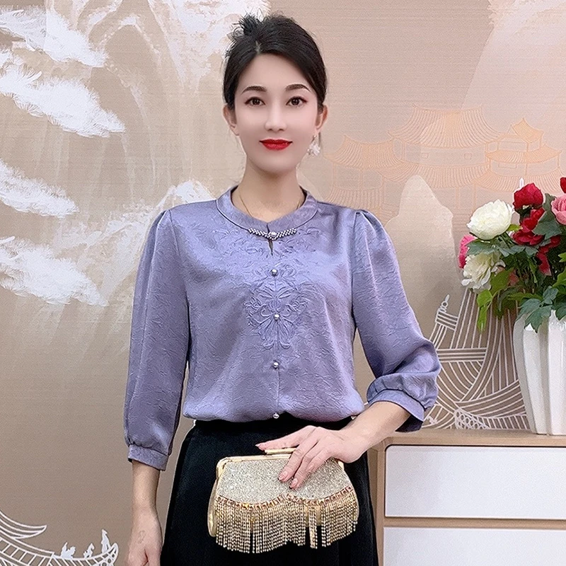 2560款双面手抓花缎面半袖气质百搭女士夏季小众设计感显瘦上衣