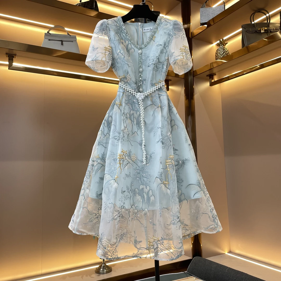 【拾翠江南】[晖晖]轻奢设计师款优雅气质修身时尚收腰连衣裙-86586